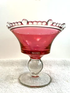 VTG Cranberry Ruby Flashed Glass Compote Candy Dish Paden City No Lid 6" x 6.5" - Picture 1 of 8