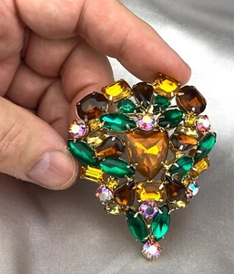 Stunning Vintage Large Gold Tone Well Made Pin Brooch Multi-Colored - Picture 1 of 11
