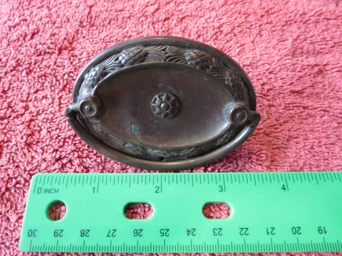 Antique Metal Drawer Pull Dresser Handle Drop Ring Oval Backplate Vintage 3" Cover