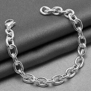 New 925 Silver Plated Basic Chain Bracelet Woman Man Charm Party Jewelry Gift - Picture 1 of 5