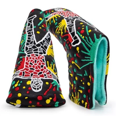 1x Premium Leather Happy Golfer Blade Golf Putter Club Head Cover Magnetic Cover - Image 1 of 4