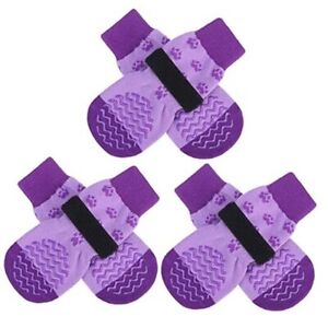  3 Pairs Anti-Slip Dog Socks - Dog Shoes for Hot/Cold Purple Small