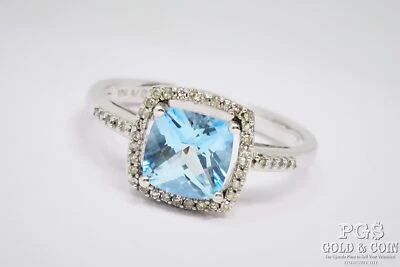 Anillo llamativo topacio azul de 1,28 quilates diamante cuerpo a cuerpo oro blanco de 10 k talla 6,5 2,4 g 22276 Foto 1 de 4
