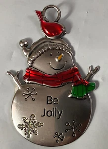 Ornamento Ganz Peltro Snow Pal ~ 2,5" ~ BE JOLLY ~ pupazzo di neve con cardinale - Foto 1 di 5