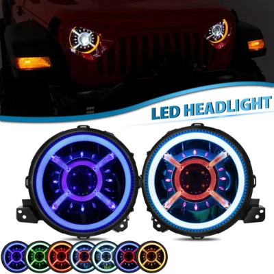 Z-OFFROAD Pair 9" LED Headlights RGB DRL Halo Beam Projector For Jeep Wrangler JL 2018-23
