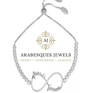 ARABESQUES JEWELS GENUINE STERLING SILVER/CZ. FRIENDS FOREVER SLIDER BRACELET - Picture 1 of 3