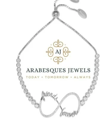 ARABESQUES JEWELS GENUINE STERLING SILVER/CZ. FRIENDS FOREVER SLIDER BRACELET - Image 1 of 3