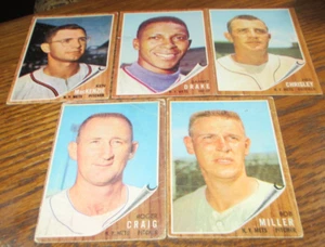 5) Carte da baseball 1962 Topps NY Mets #162 #183 Craig #293 #308 #421 MacKenzie - Foto 1 di 2