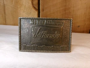 Vintage 1975 Jefferson ~ 100 Year Anniv. ~ Meats of Excellence Brass Belt Buckle - Picture 1 of 2