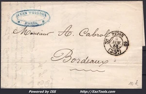 FRANCE MARQUE POSTALE AVEC CACHET A DATE DE PARIS TAXE 25c DU 03/11/1853 - Picture 1 of 2
