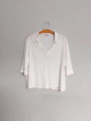 Wrap White 100% Linen Jersey Top 18UK Relaxed Boxy Half Sleeve Collared - Image 1 of 4