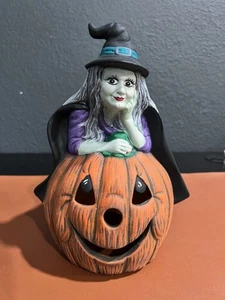 Statuina Vintage Ceramica Zucca Strega 9" Decorazione Halloween - Foto 1 di 5