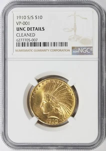 Medio águila de oro indio 1910-S/S $10 VP-001 NGC sin circular detalles limpios - Imagen 1 de 4