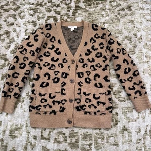 Crewcuts Leopard Girls Buttoned Long Sleeve Cardigan Sweater Size Small 6-7 - Picture 1 of 12
