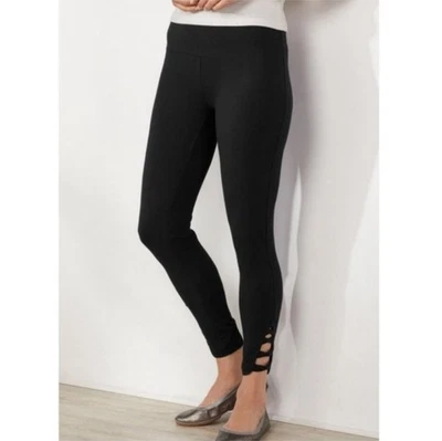 Soft Surroundings Leggings Women's Petite L Black Slimsations Lattice Ankle NEW - Image 1 of 4