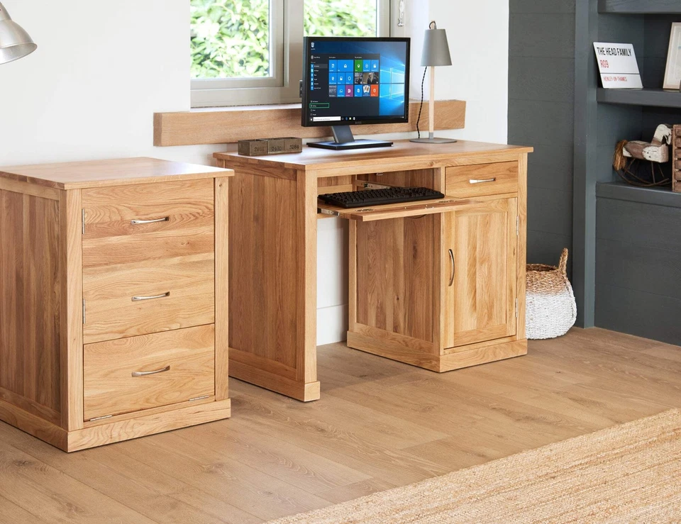 Baumhaus Mobel Solid Oak Single Pedestal Computer Desk COR06B