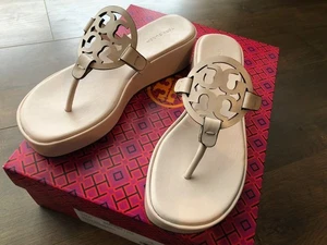 New Tory Burch Miller WEDGE 25mm Leather Sandals - Picture 1 of 10