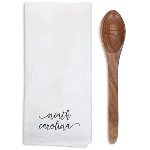 Set asciugamani e cucchiaio North Carolina nero 13 x 6,5 tutto cotone e legno di mango - Foto 1 di 6