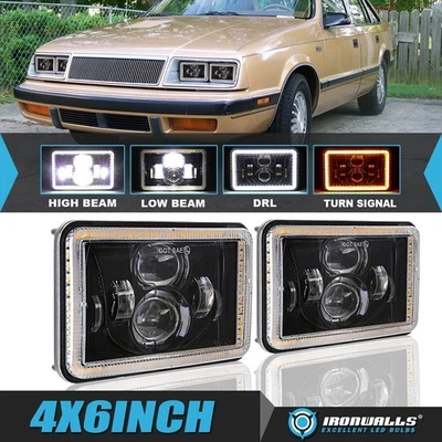 适用于克莱斯勒 LeBaron 1977 - 1992 4x6 英寸 LED 车头灯高低光束 DRL 转向信号 — 第 1/4 张图片