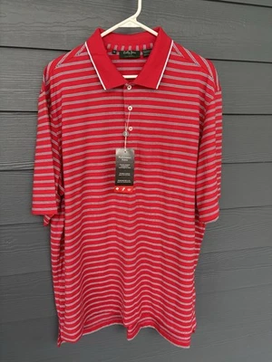 Polo de golfe Bobby Jones H2O 100% algodão desempenho XL listra vermelha nova com etiquetas - Imagem 1 de 4
