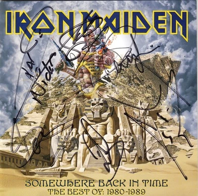 IRON MAIDEN Somewhere Back in Time FULLY SIGNED, Bruce Dickinson Nicko AUTOGRAPH - Image 1 of 2