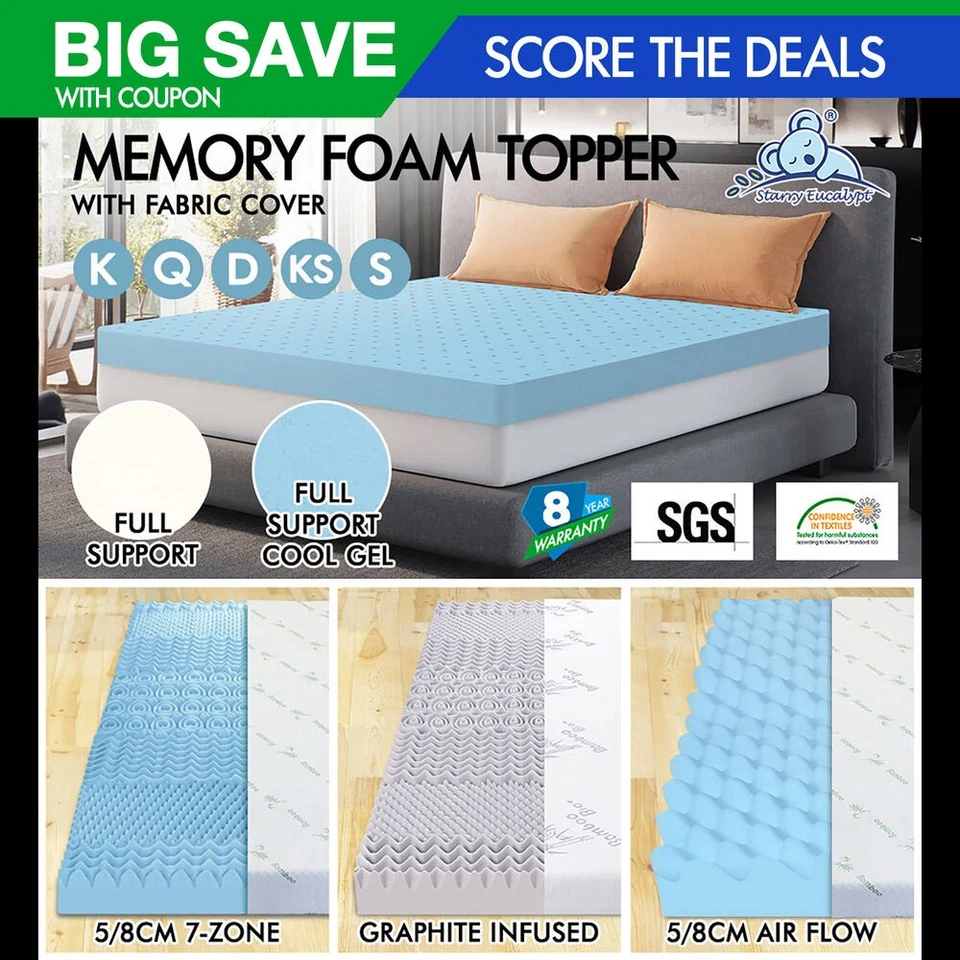 STARRY EUCALYPT Memory Foam Mattress Topper 5/8/10/12cm Bamboo 7-Zone Pad Mat - image 1 of 4