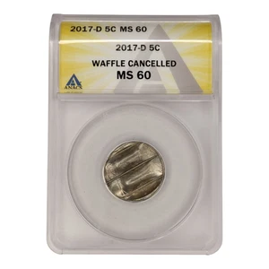 2017 D Jefferson Nickel Error Coin Waffle Cancelled ANACS MS 60 1A1 - Picture 1 of 2