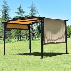 12' x 9' Pergola Kit Metal Frame Gazebo & Polyester Removable Canopy Cover Patio - Picture 1 of 8