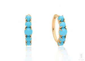 14K Gold 1.30 CTTurquoise Gemstone Huggie Earrings - The Jewelz - Picture 1 of 8