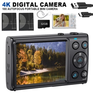 4K Digital Camera 64MP 18X Zoom 32G Autofocus UHD Compact Rechargeable Camera - Picture 1 of 17