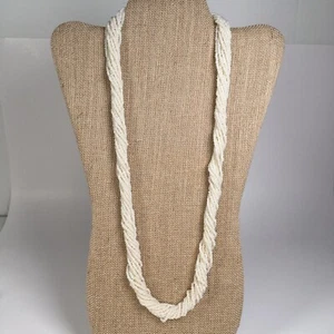 Vintage 12 Strang Twist Torsade Halskette Creme Glas Rocailles 30" - Bild 1 von 4