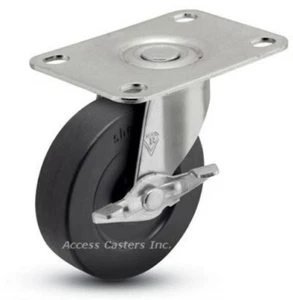 2SPCRSB 2" Swivel Caster w/ Brake, Soft Rubber Wheel, 1-3/16" X 2" Top Plate - Picture 1 of 1