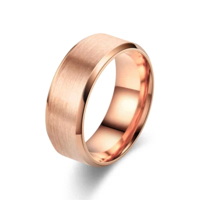 8 mm Stainless Steel Brushed Rose Gold Engagement Wedding Band Ring Sizes 7 - 12 - Image 1 of 3