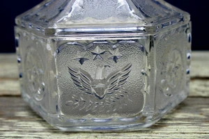 Vntg Glass Candy Dish w/ Lid American Eagle Star Hexagon 6" Tall EUC! - Picture 1 of 12