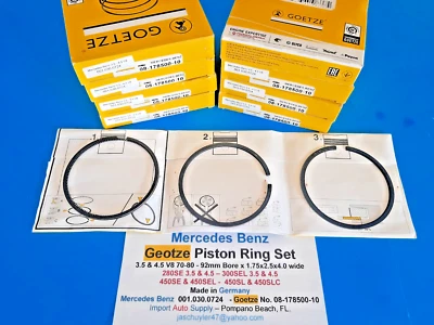 Juego de anillos de pistón Goetze Mercedes Benz 3.5 & 4.5 450SL,450SLC, 450SE, 450SLC 280SE Foto 1 de 4