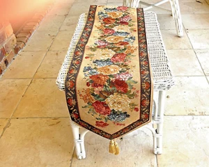 WOVEN JACQUARD TABLE RUNNER WITH FLORAL PATTERN AND TASSLES 230x33CM / 90"x13" - Picture 1 of 11
