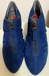 AEROSOLES Blue ruched suede fabric Zipper Elastic shoes women 3" heels 6M New - Picture 1 of 13
