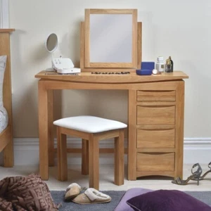 Dressing Table With Stool, Mirror Solid Oak Bedroom Furniture Set - Crescent Oak - Picture 1 of 8