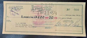 El Rancho Vegas Check To E. L Walter Signed By Three Peopl Las Vegas Nevada 1954 - Picture 1 of 2