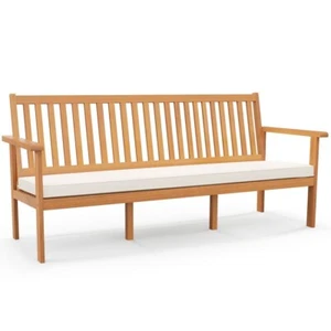 3-Seat Outdoor Wooden Bench Garden Home Slatted Seat Patio Bench W/ Seat Cushion - Picture 1 of 10