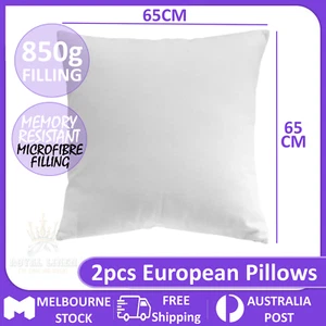 2 x AUS OWNED MEMORY RESISTANT EUROPEAN PILLOW CUSHION INSERT POLYESTER 65x65cm - Picture 1 of 1