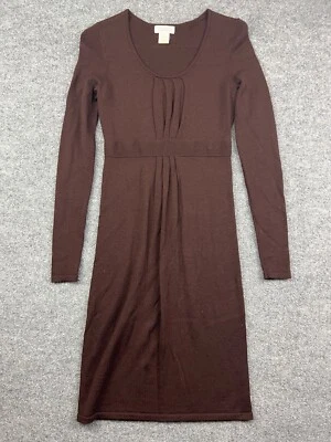 Barneys New York Wool Dress Women's XS Brown Knit Sweater Midi Long Sleeve - Image 1 of 4
