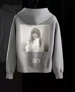 Taylor Swift The Tortured Poets Department Sweatshirt Gray Hoodie SZ M Official - Picture 1 of 11