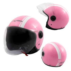Casco Jet Motocicleta Rosado Aprobado Visera Scooter ECE 22 06 Gráficos Blanco - Imagen 1 de 11