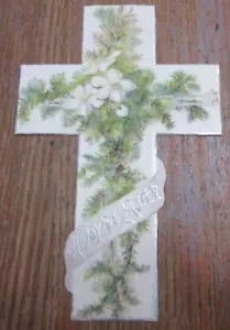 Carta Pasqua Vintage Inutilizzata In rilievo CROCE Taglio A GIOIOSA PASQUA Legno di betulla ABETE - Foto 1 di 7