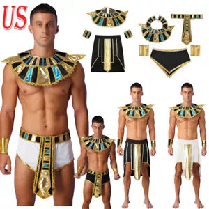 Men 5 Pcs Ancient Egypt Costume Pharaoh Cosplay Skirt Cuffs And Collar Outfit - Picture 1 of 65