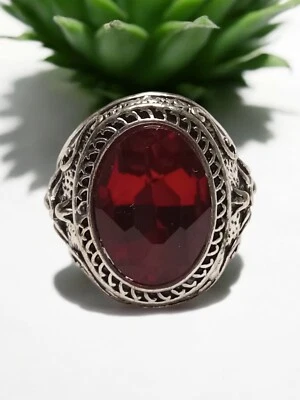 男式银色戒指带红色水钻尺寸 9.5 — 第 1/3 张图片