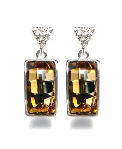 Light Colorado Topaz Drop Swarovski Elements Crystal Earrings 18K Gold Plated - Picture 1 of 3