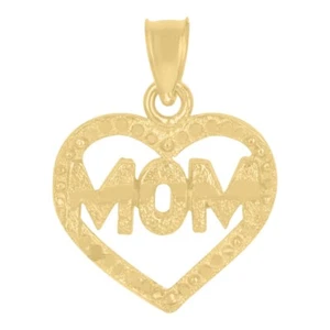10k Yellow Gold Diamond-Cut Mom Heart Charm Pendant for Women 1.3gm - Picture 1 of 2