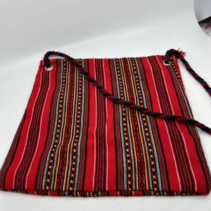 Tote Day Tour Bag Woven Made In Greece Tassels Green Red - Picture 1 of 8